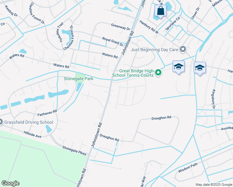 map of restaurants, bars, coffee shops, grocery stores, and more near 1108 Magdolna Drive in Chesapeake
