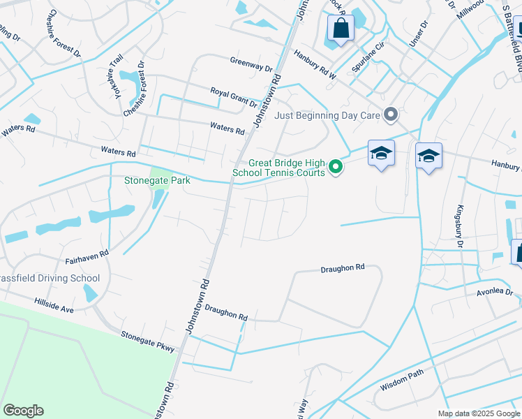 map of restaurants, bars, coffee shops, grocery stores, and more near 1116 George Olah Drive in Chesapeake