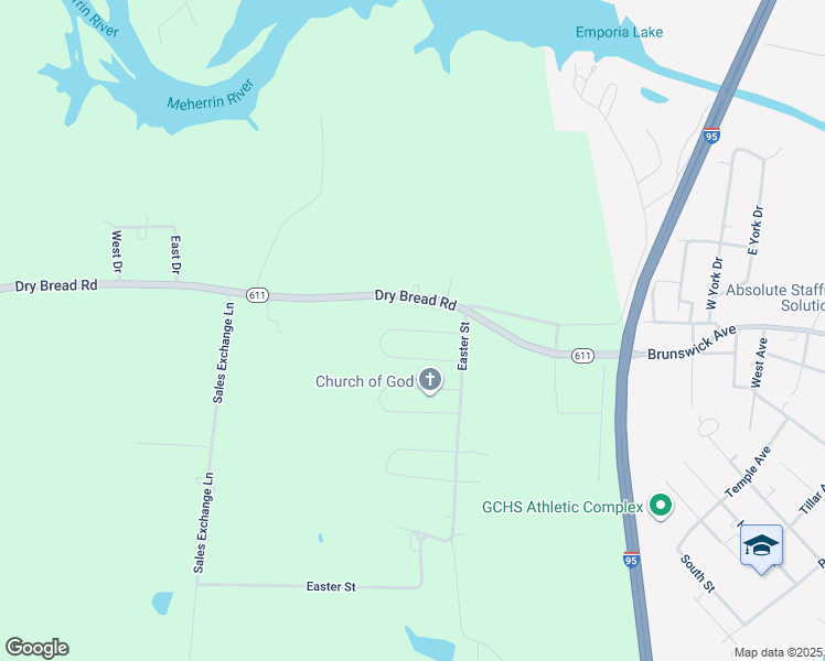 map of restaurants, bars, coffee shops, grocery stores, and more near 41 Calloway Street in Emporia