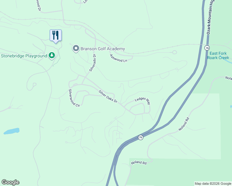 map of restaurants, bars, coffee shops, grocery stores, and more near 1332 Silver Oaks Drive in Branson West