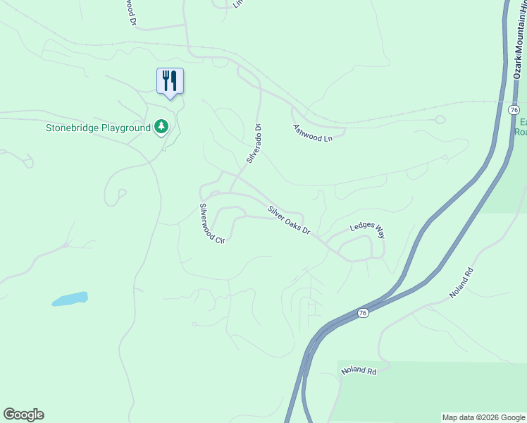 map of restaurants, bars, coffee shops, grocery stores, and more near 418 Silverwood Circle in Branson West
