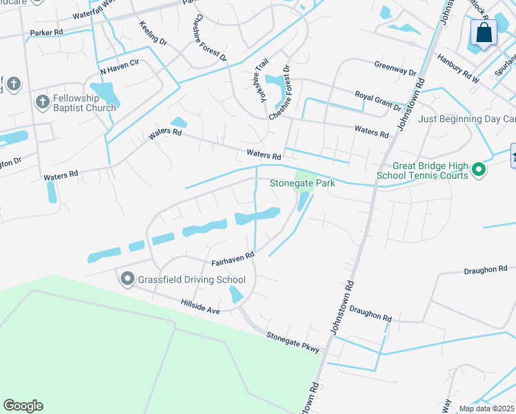 map of restaurants, bars, coffee shops, grocery stores, and more near 1120 Haverhill Court in Chesapeake