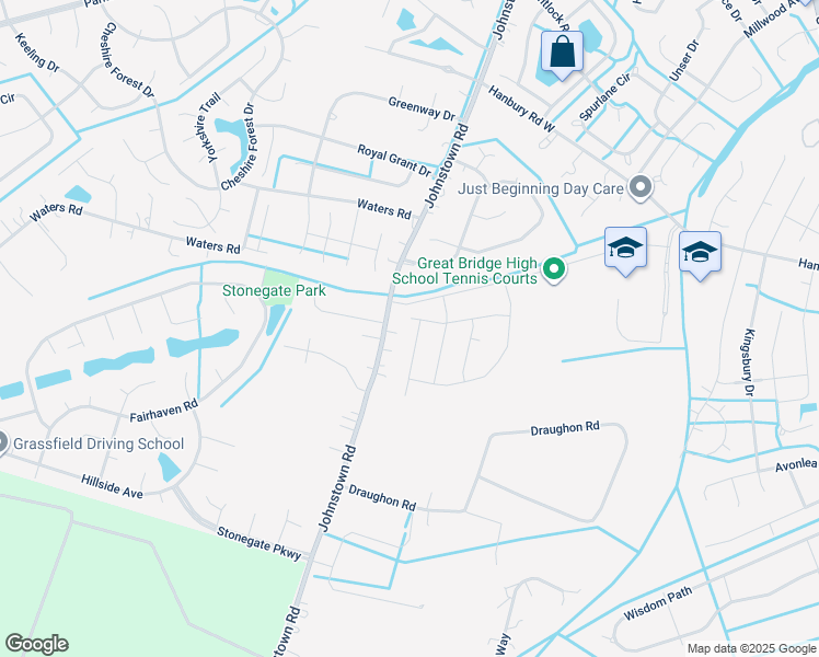 map of restaurants, bars, coffee shops, grocery stores, and more near 1100 Magdolna Drive in Chesapeake