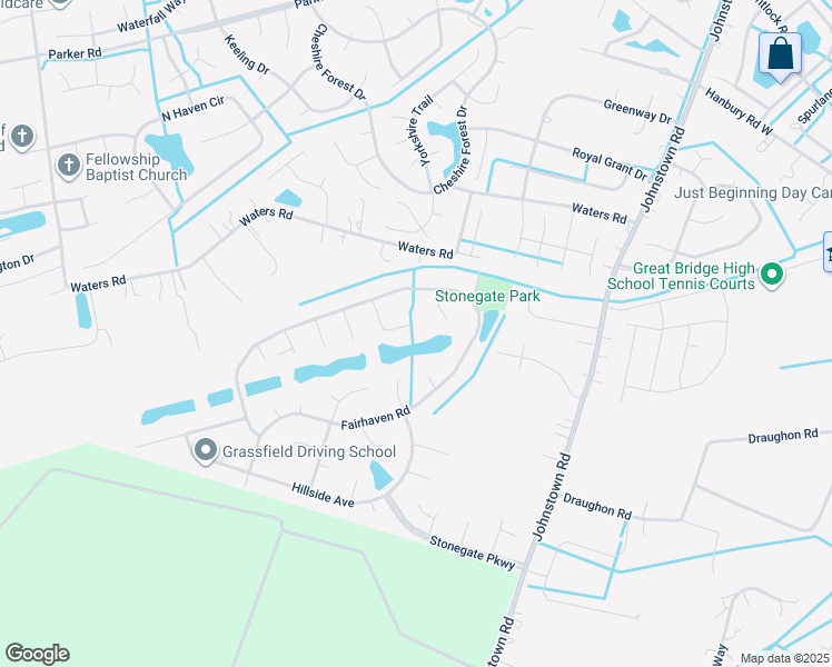 map of restaurants, bars, coffee shops, grocery stores, and more near 1120 Haverhill Court in Chesapeake