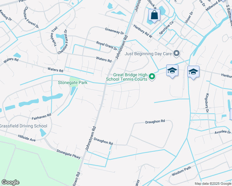 map of restaurants, bars, coffee shops, grocery stores, and more near 1101 Magdolna Drive in Chesapeake
