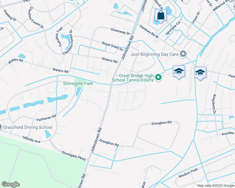 map of restaurants, bars, coffee shops, grocery stores, and more near 1100 Magdolna Drive in Chesapeake