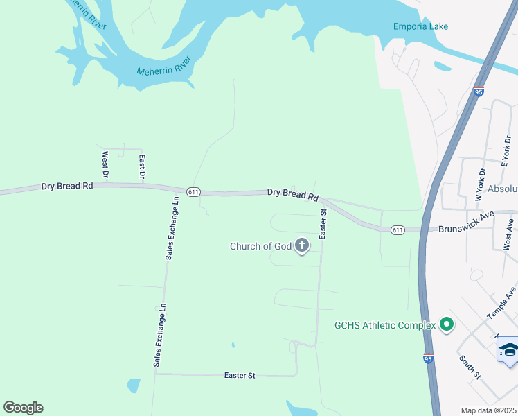 map of restaurants, bars, coffee shops, grocery stores, and more near 1140 Dry Bread Road in Emporia