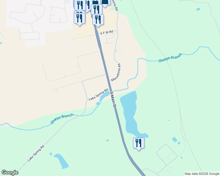 map of restaurants, bars, coffee shops, grocery stores, and more near 101 Lake Spring Road in Franklin