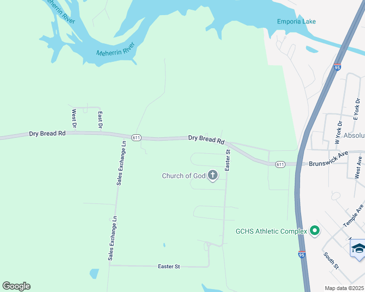 map of restaurants, bars, coffee shops, grocery stores, and more near 1140 Dry Bread Road in Emporia