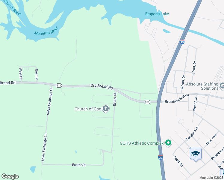 map of restaurants, bars, coffee shops, grocery stores, and more near 950 Dry Bread Road in Emporia