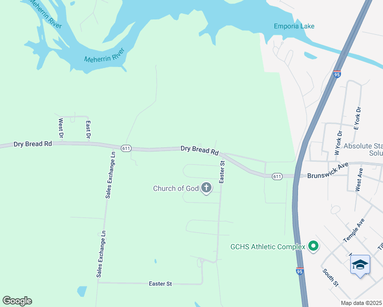 map of restaurants, bars, coffee shops, grocery stores, and more near 1070 Dry Bread Road in Emporia