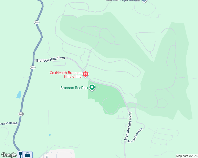 map of restaurants, bars, coffee shops, grocery stores, and more near 142 Mulligan Court in Branson