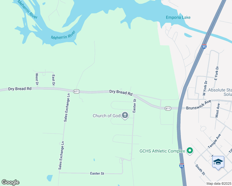 map of restaurants, bars, coffee shops, grocery stores, and more near 1070 Dry Bread Road in Emporia