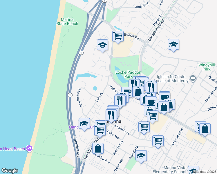 map of restaurants, bars, coffee shops, grocery stores, and more near 172 Paddon Place in Marina