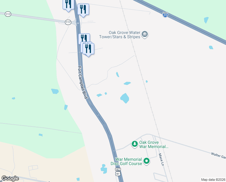 map of restaurants, bars, coffee shops, grocery stores, and more near 12900 Fort Campbell Boulevard in Oak Grove