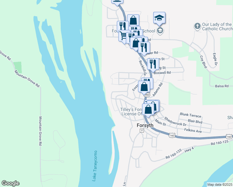 map of restaurants, bars, coffee shops, grocery stores, and more near 150 Sunken Forest Drive in Forsyth