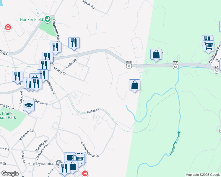 map of restaurants, bars, coffee shops, grocery stores, and more near 199 Salmon Street in Martinsville