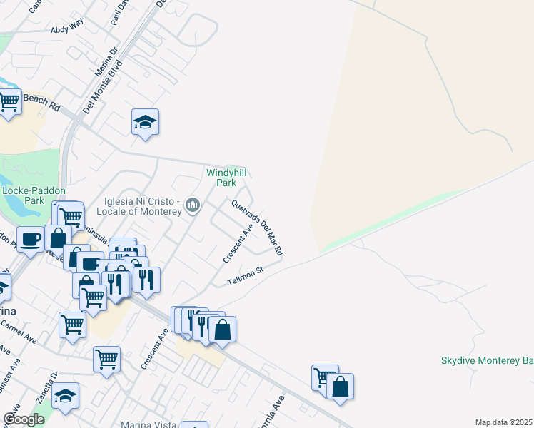 map of restaurants, bars, coffee shops, grocery stores, and more near 3238 Crescent Avenue in Marina