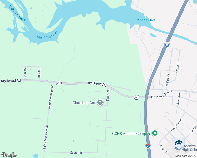 map of restaurants, bars, coffee shops, grocery stores, and more near 970-1000 Dry Bread Road in Emporia