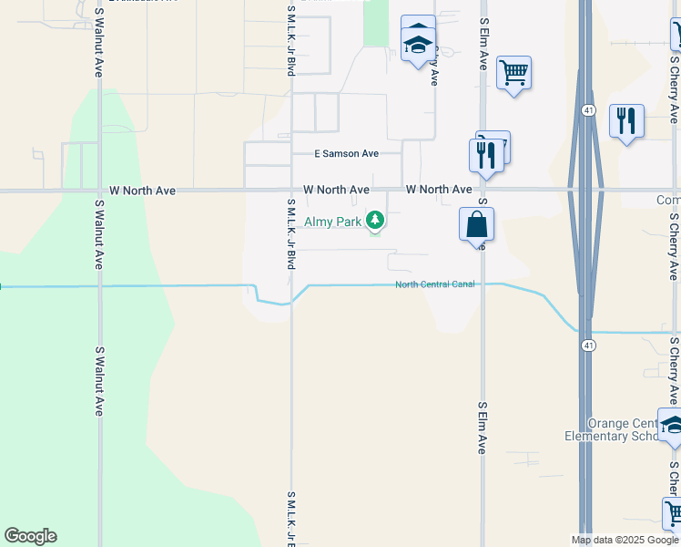 map of restaurants, bars, coffee shops, grocery stores, and more near 3256 South Fig Avenue in Fresno