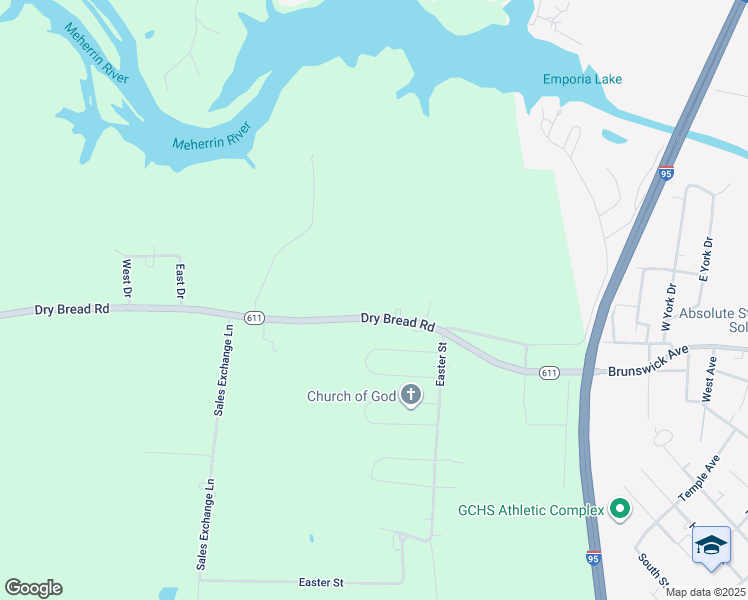 map of restaurants, bars, coffee shops, grocery stores, and more near 1095 Dry Bread Road in Emporia