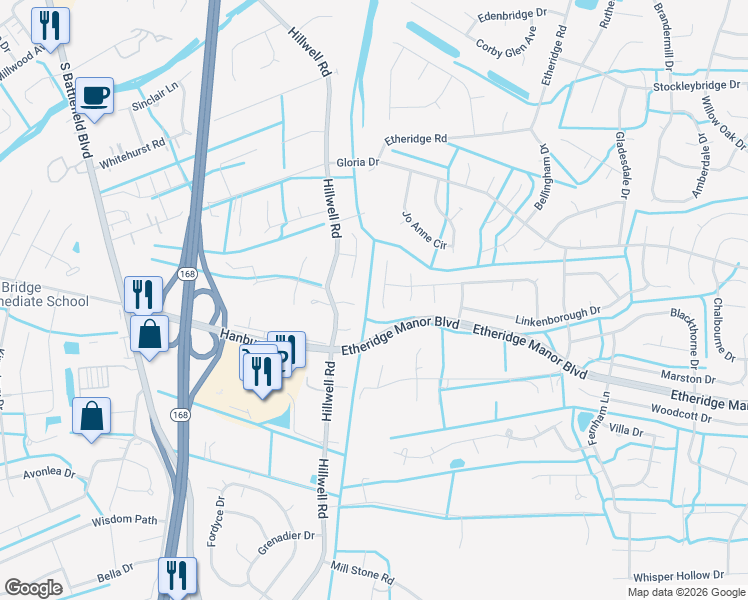map of restaurants, bars, coffee shops, grocery stores, and more near 1011 Wymers Court in Chesapeake