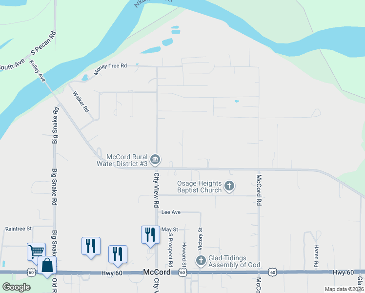 map of restaurants, bars, coffee shops, grocery stores, and more near Kelly Avenue in Ponca City