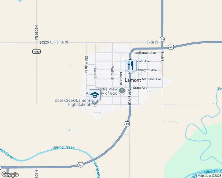 map of restaurants, bars, coffee shops, grocery stores, and more near 308 Grant Avenue in Lamont