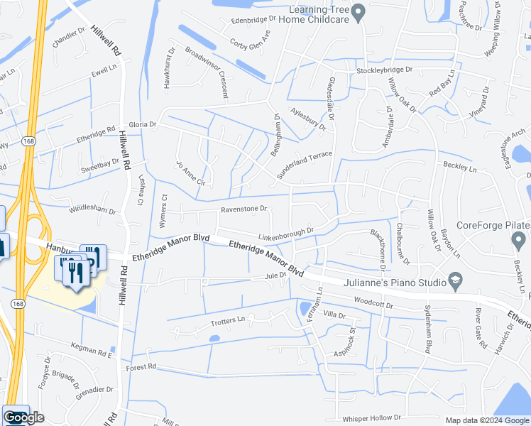 map of restaurants, bars, coffee shops, grocery stores, and more near 533 Ravenstone Drive in Chesapeake