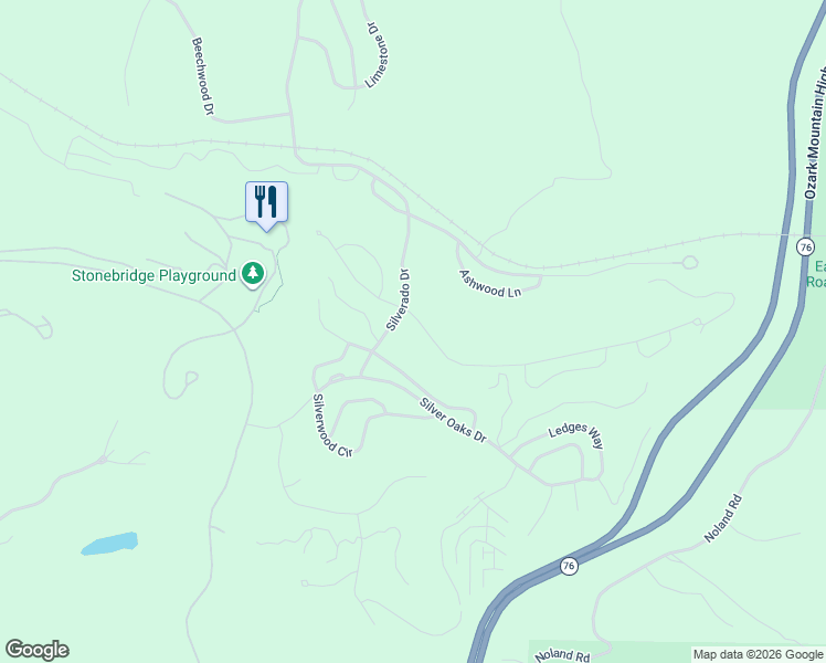 map of restaurants, bars, coffee shops, grocery stores, and more near 241-529 Silver Cliff Way in Reeds Spring