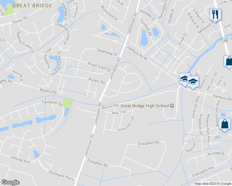 map of restaurants, bars, coffee shops, grocery stores, and more near 933 Saddleback Trail Road in Chesapeake