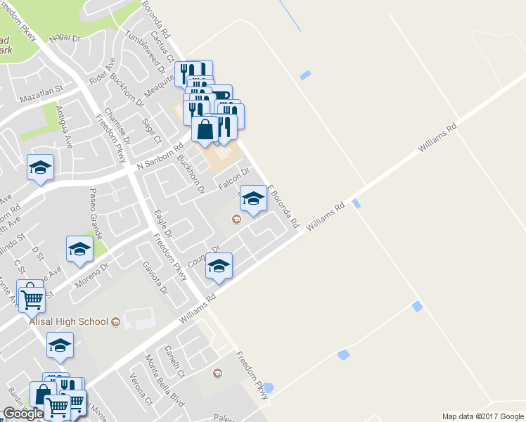 map of restaurants, bars, coffee shops, grocery stores, and more near 1521 Cougar Drive in Salinas