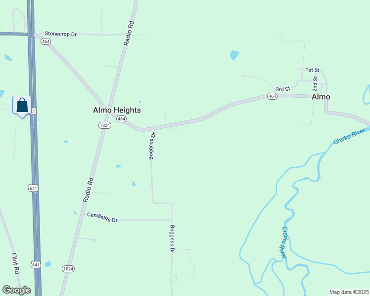 map of restaurants, bars, coffee shops, grocery stores, and more near 801 Almo Road in Almo