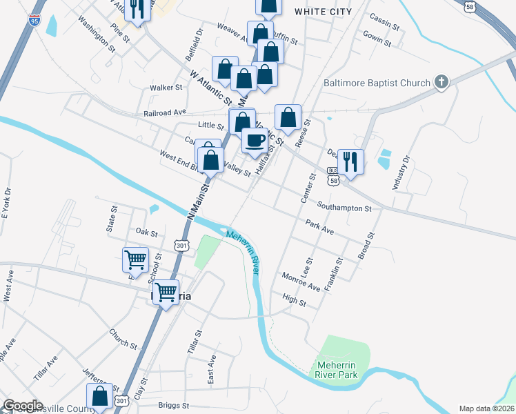 map of restaurants, bars, coffee shops, grocery stores, and more near 216 Park Avenue in Emporia