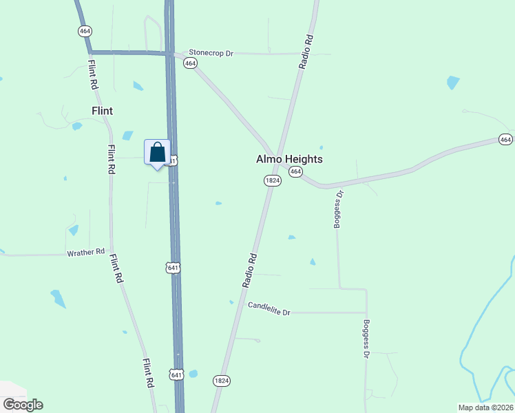 map of restaurants, bars, coffee shops, grocery stores, and more near Radio Road in Almo