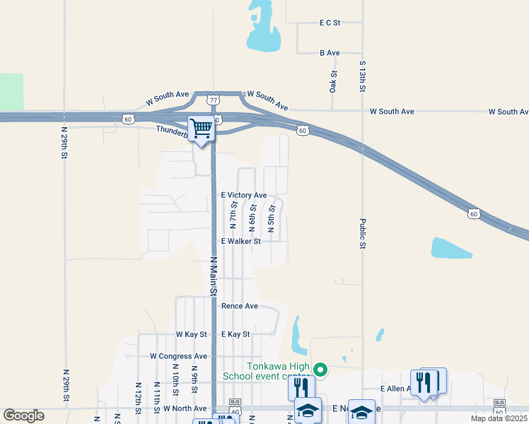 map of restaurants, bars, coffee shops, grocery stores, and more near 1010-1100 North 5th Street in Tonkawa