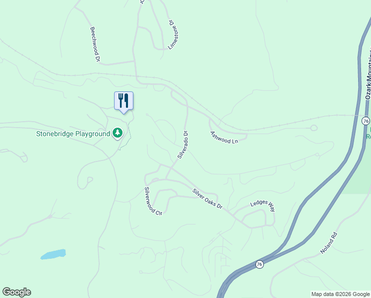 map of restaurants, bars, coffee shops, grocery stores, and more near 241 Silvercliff Way in Reeds Spring