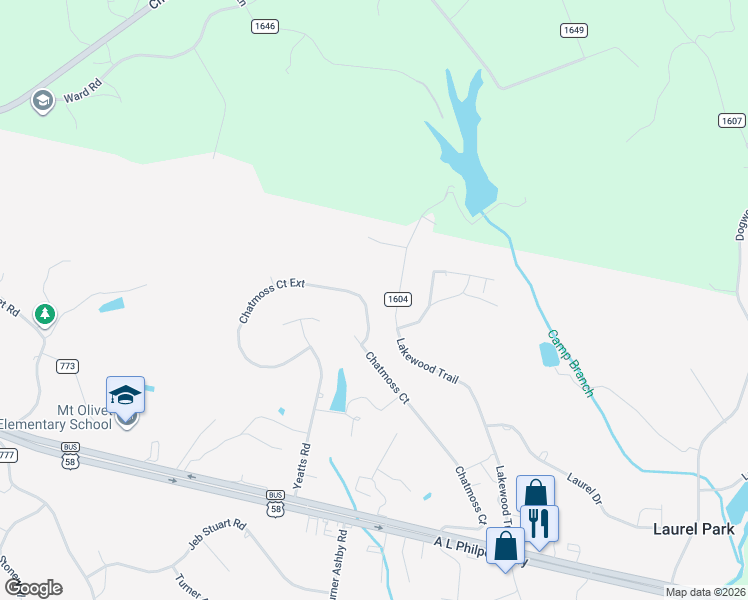 map of restaurants, bars, coffee shops, grocery stores, and more near 2-698 County Road 1602 in Martinsville
