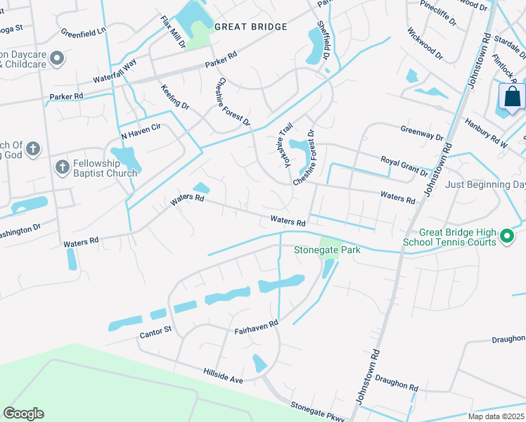 map of restaurants, bars, coffee shops, grocery stores, and more near 829 Yorkshire Trail in Chesapeake
