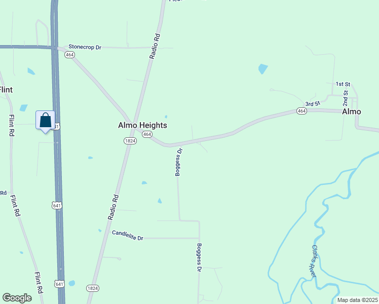 map of restaurants, bars, coffee shops, grocery stores, and more near 801 Almo Road in Almo