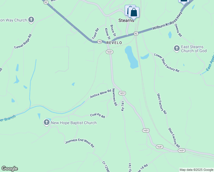 map of restaurants, bars, coffee shops, grocery stores, and more near Cemetery Lane in Stearns