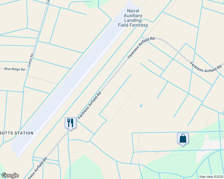 map of restaurants, bars, coffee shops, grocery stores, and more near 1301 Fentress Airfield Road in Chesapeake