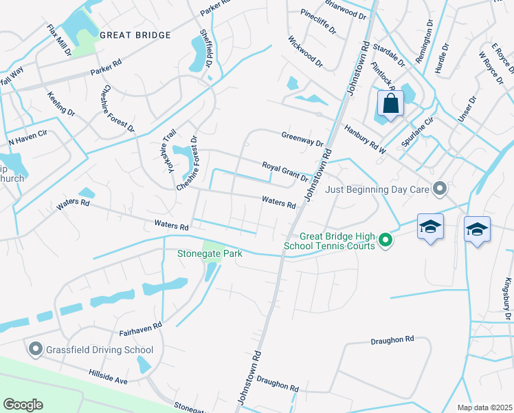 map of restaurants, bars, coffee shops, grocery stores, and more near 1004 Eleni Court in Chesapeake
