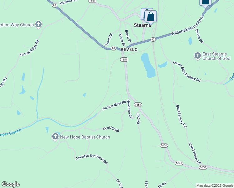 map of restaurants, bars, coffee shops, grocery stores, and more near Cemetery Lane in Stearns