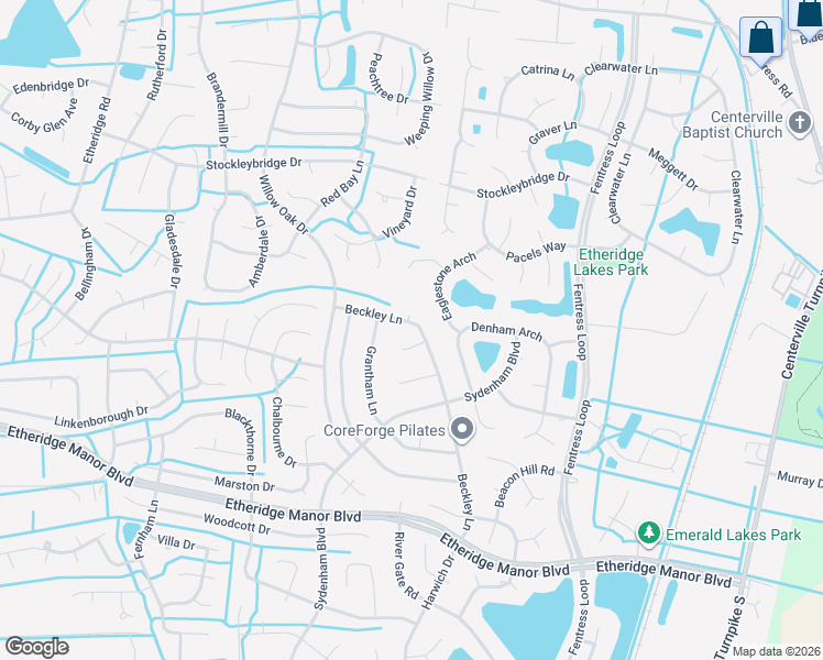 map of restaurants, bars, coffee shops, grocery stores, and more near 725 Beckley Lane in Chesapeake