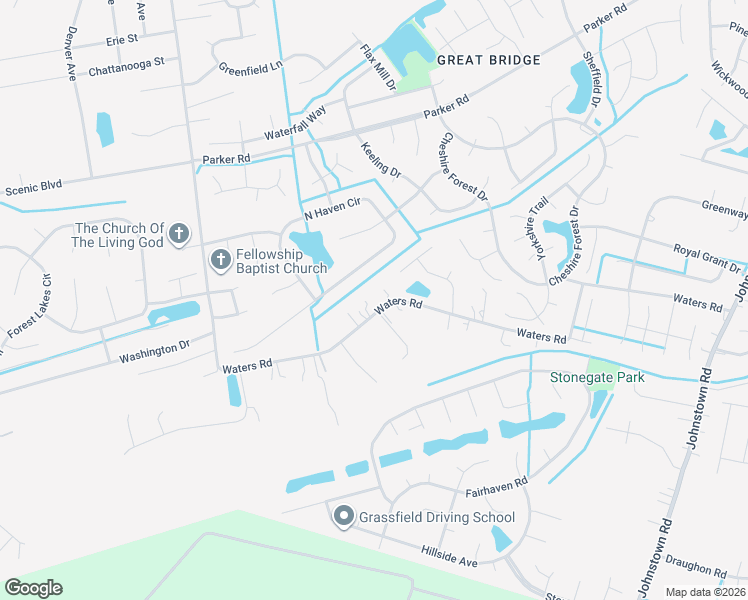 map of restaurants, bars, coffee shops, grocery stores, and more near 1101 Waters Road in Chesapeake