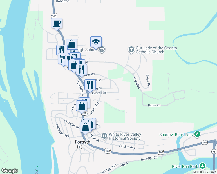 map of restaurants, bars, coffee shops, grocery stores, and more near 287 Spring Street in Forsyth
