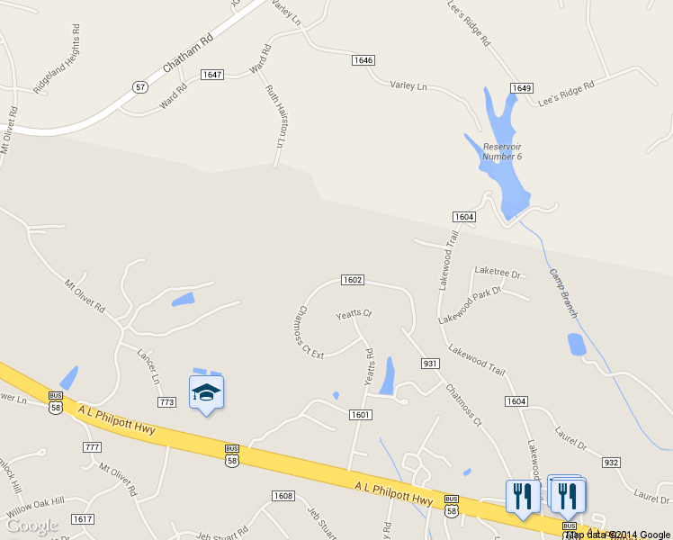 map of restaurants, bars, coffee shops, grocery stores, and more near 320 Chatmoss Ct Ext in Martinsville