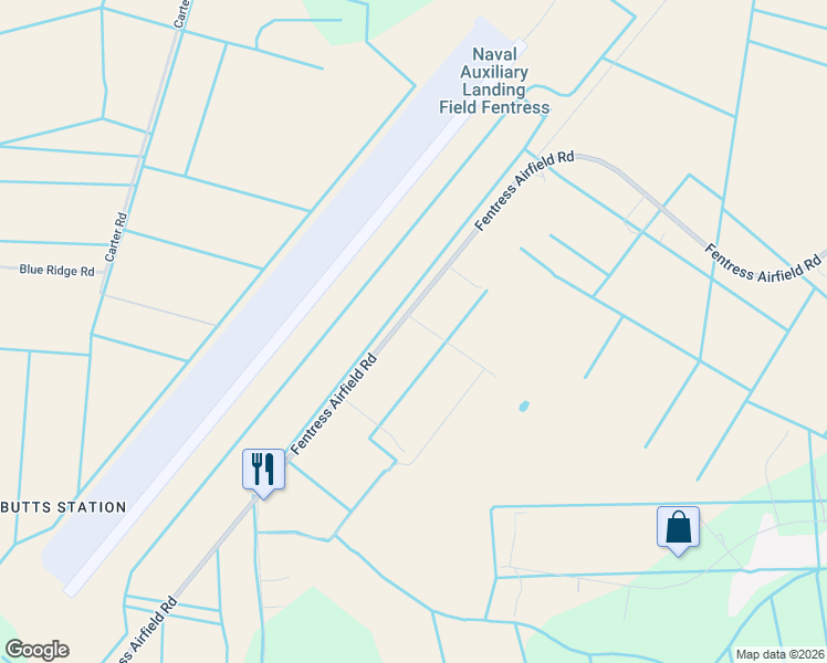 map of restaurants, bars, coffee shops, grocery stores, and more near 1301 Fentress Airfield Road in Chesapeake