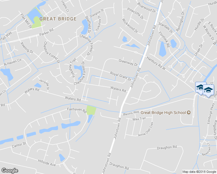 map of restaurants, bars, coffee shops, grocery stores, and more near 1324 Waters Road in Chesapeake
